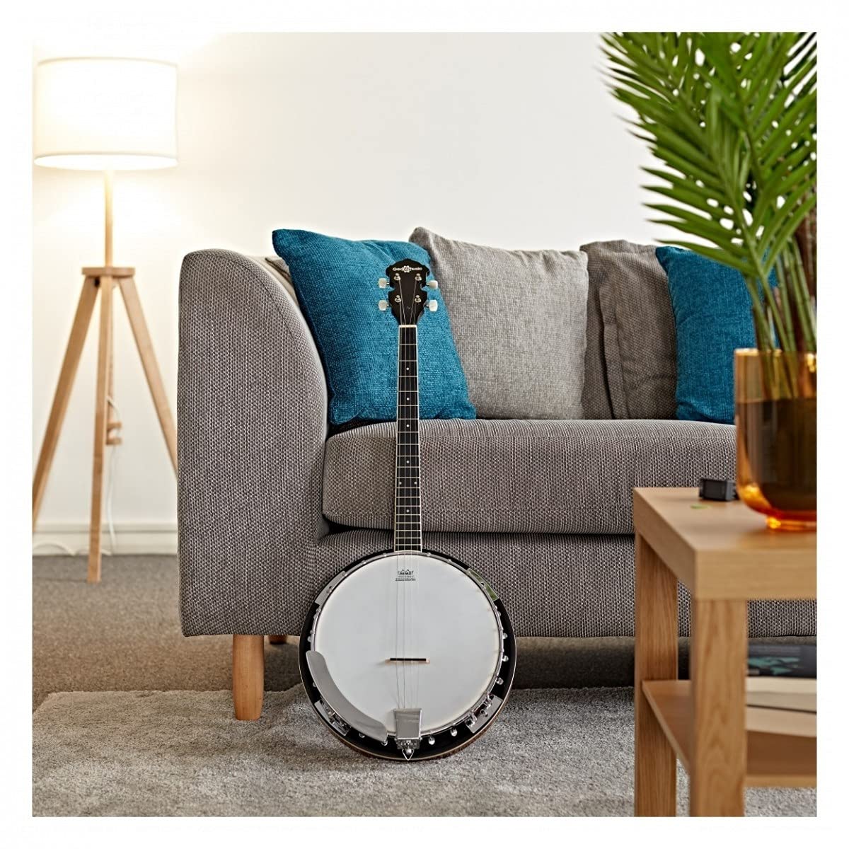 Banjo von Gear4music Tenor 4 String mit Finger Plektren und Stimmgerät