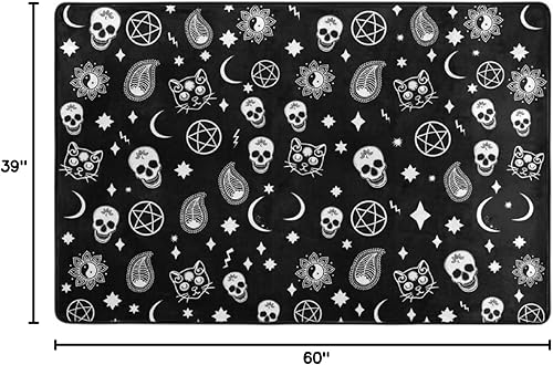 Miniatura 2 de Alfombra antideslizante para lavandería, tapete de cocina de granja, baño, lavandería, accesorios de decoración (calavera, gato, luna, patrón