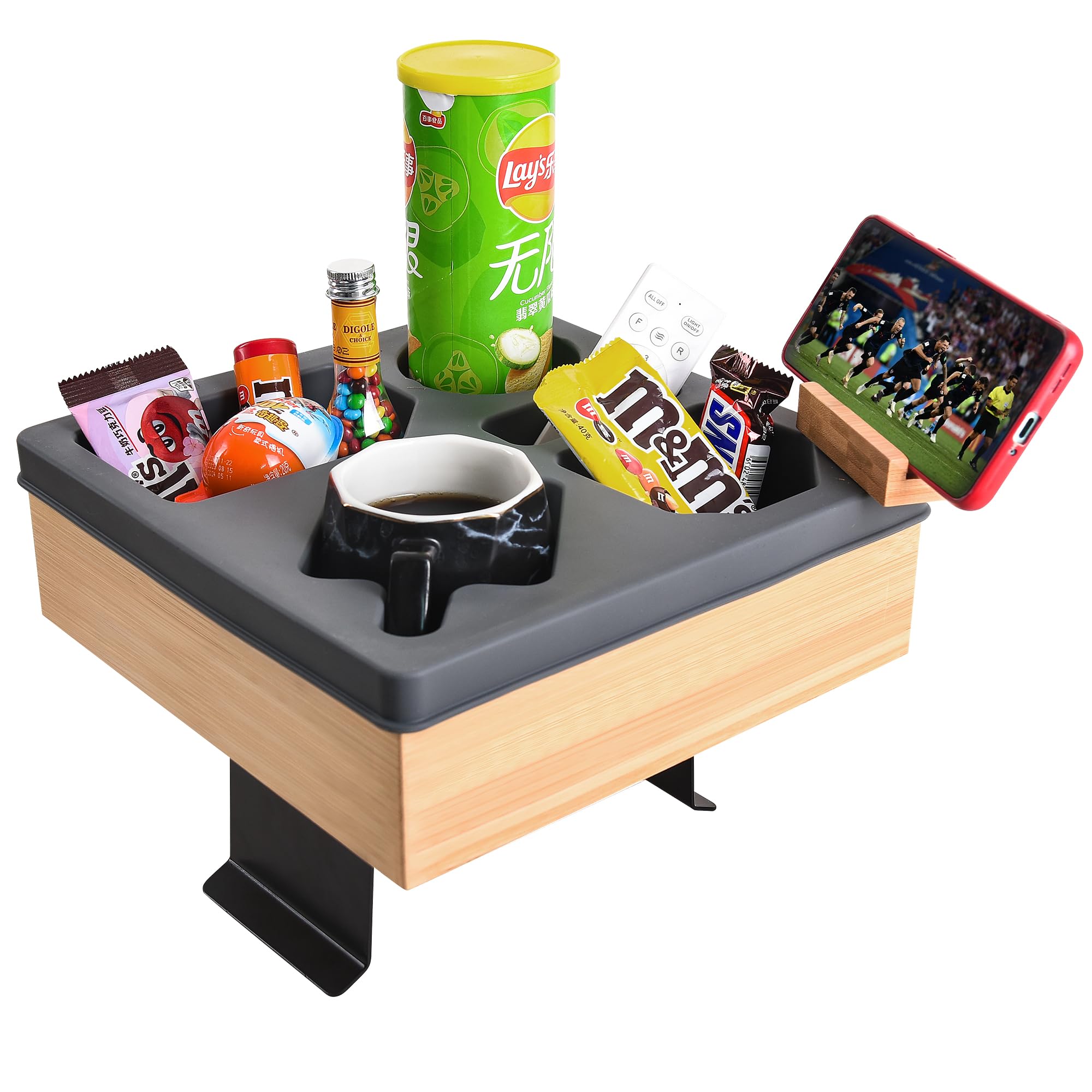 Couch Cup Holder,Couch Arm Tray,Couch Arm Table,Couch Armrest Sofa Armrest Cup Holder,Bed Cup Holder Adjustable Couch Caddy,Bamboo Silicone Couch Caddy Remote Drink Holder for Couch