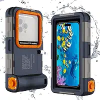ShellBox Case Nova capa subaquática impermeável para iPhone 16/15/14/13/12/11/Pro Max/Pro/Plus/LG G8X Series (botão de volume à esquerda), [50FT/15M] Capas de mergulho profissional, azul-laranja
