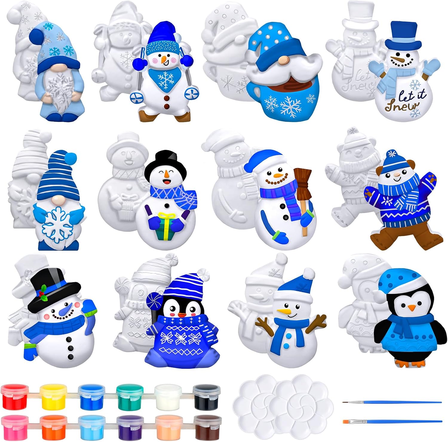 Seenelling 12 Sets Winter Ceramics to Paint, Snowman Penguin Gnome Kit