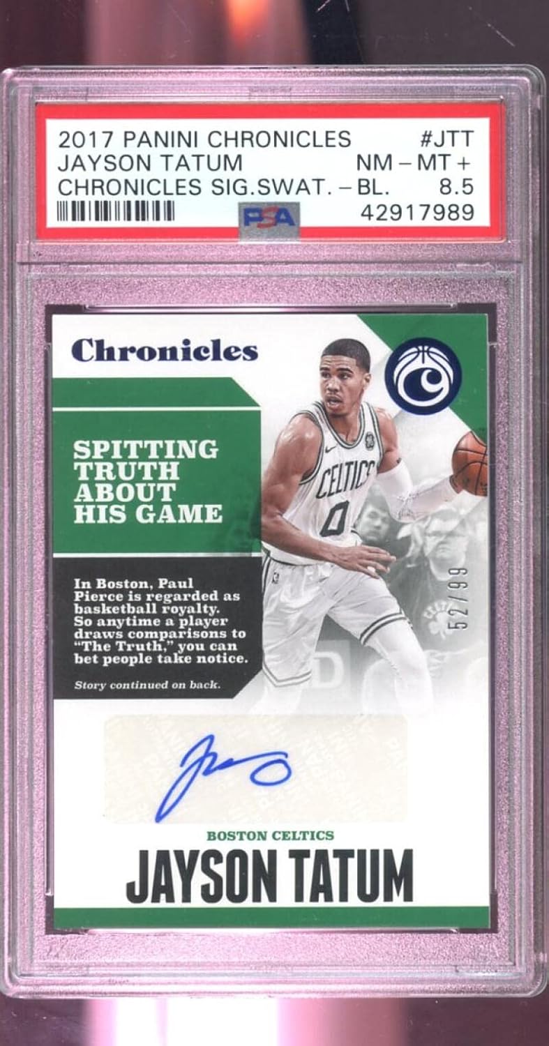 2017 Panini Chronicles Jayson Tatum Blue 52/99 ROOKIE RC AUTO Signed Autograph Autographed PSA 8.5 Graded Basketball Card NBA 2017-18
