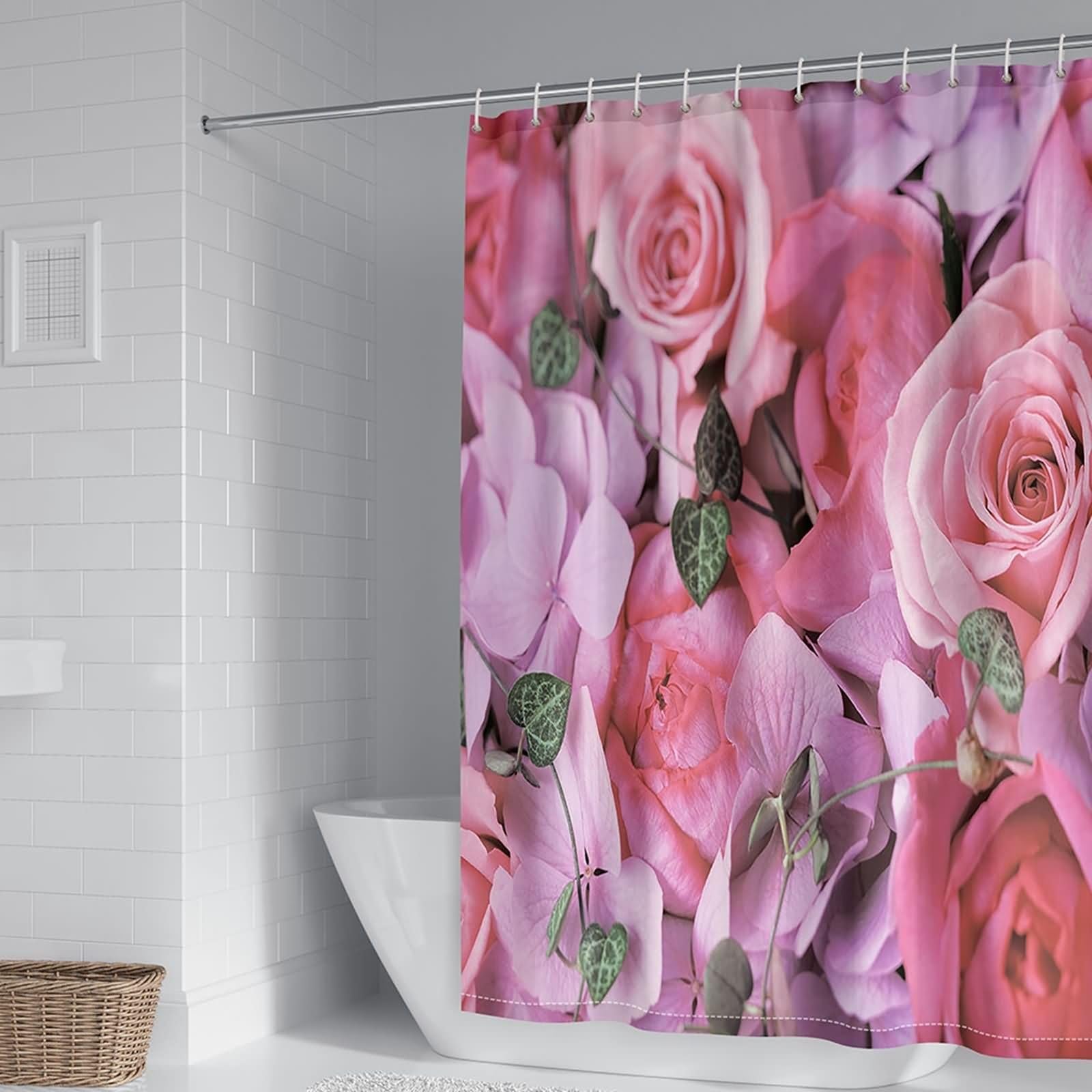 Duschvorhang 180X200, Duschvorhang Stoff Waschbar Rose Badezimmer Duschvorhang