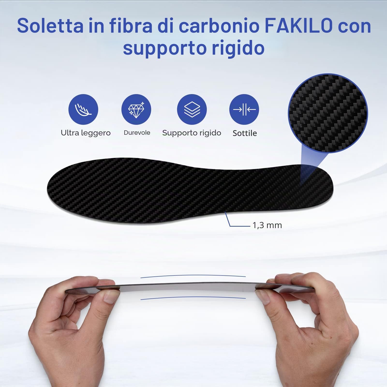 Soletta in fibra di carbonio 1 paio, solette FAKILO in fibra di carbonio Inserto per scarpe per donna Uomo, supporto rigido per punta erbosa