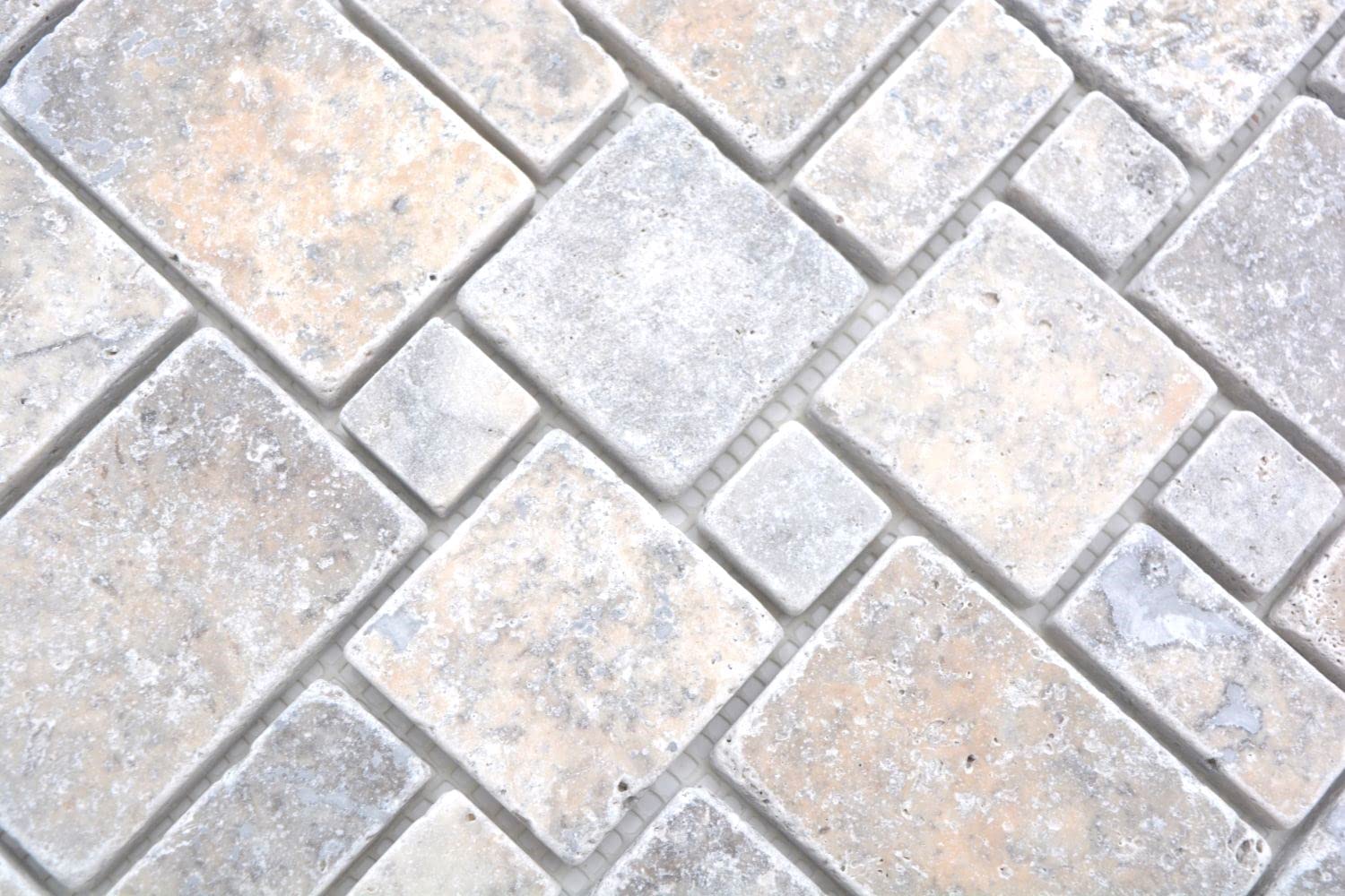Azulejos de mosaico de piedra natural con travertino, blanco y gris mate, para pared, suelo, cocina, baño, ducha, placa de mosaico
