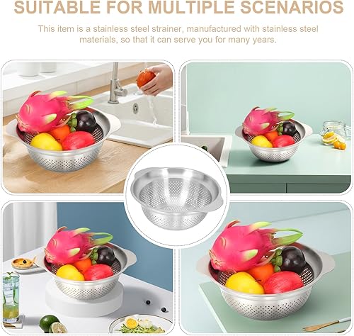 Miniatura 5 de Thickened Stainless Steel Strainer Bowl with Handles Deep Kitchen Colander Basket for Washing Vegetables Draining Pasta and Rice Stable Non-odor