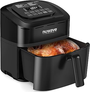 Nuwave Brio 10-in-1 Air Fryer 7.25Qt with Patented Linear T Thermal Technology for Crisping, Roas...