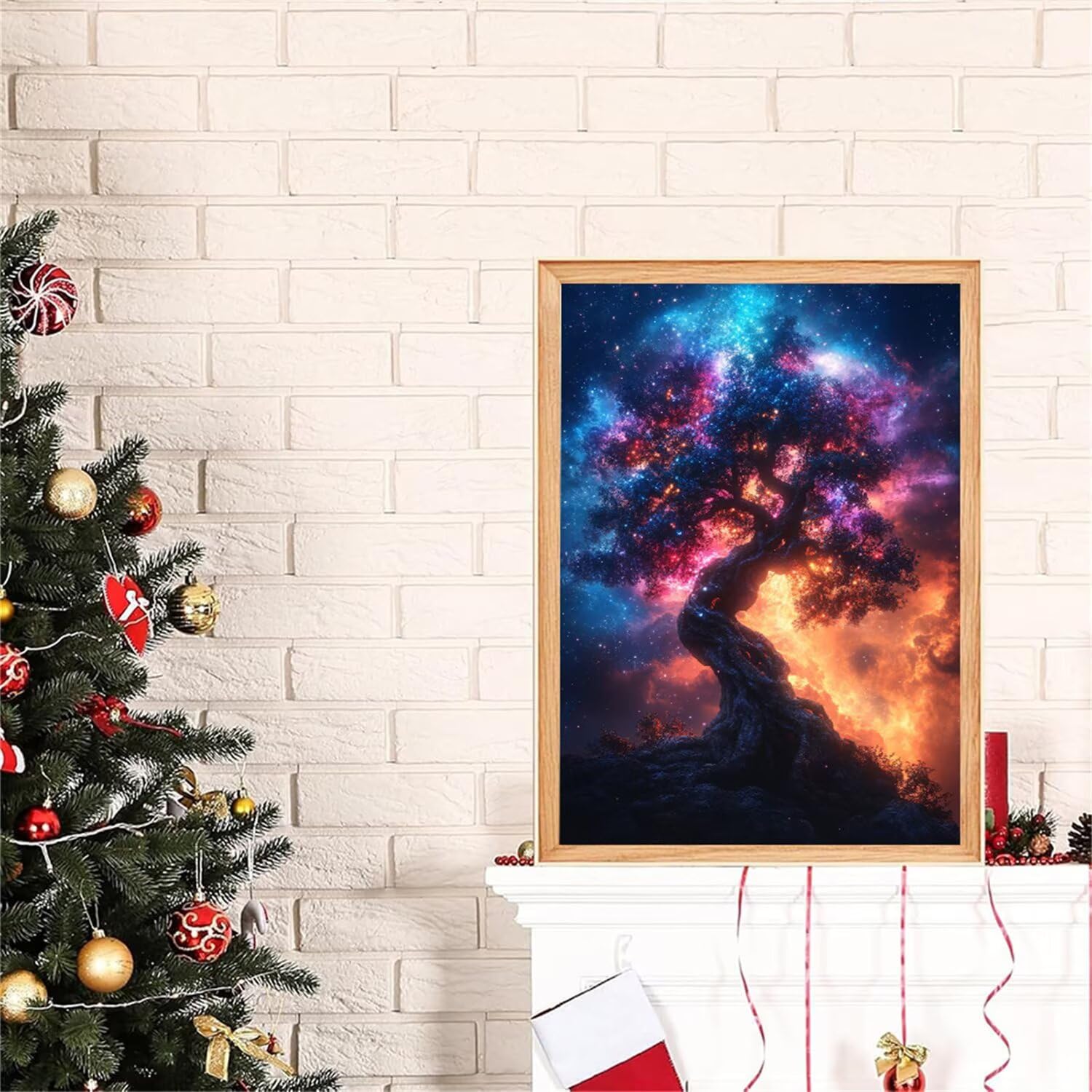 Malarstwo diamentowe, obraz z motywem ognia, dla dzieci, drzewa, dla dorosłych, zestaw do samodzielnego wykonania, dekoracja ścienna, do salonu, na prezent, 60 x 180 cm, J0-390