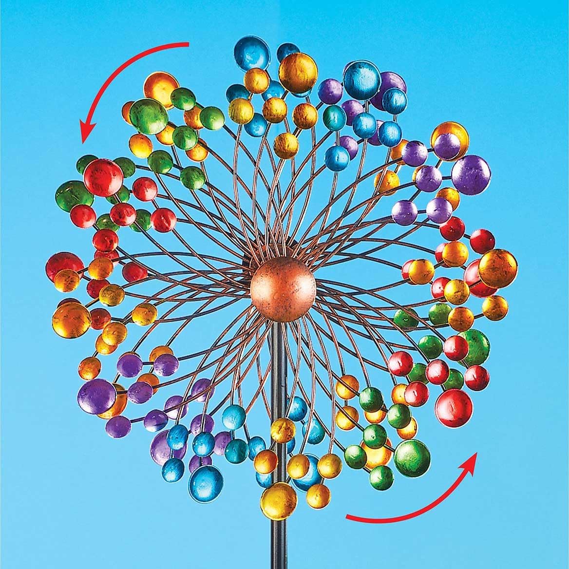 Collections Etc Vibrant Double-Sided Rainbow Colored Spinner with Stake - Seasonal Outdoor Decoration