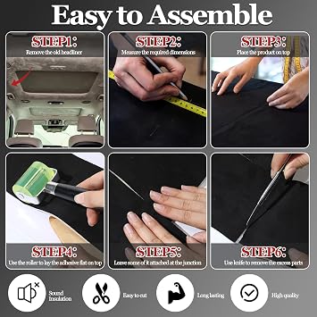 96 x 60 Inch Auto Headliner Fabric Self Adhesive Suede, Black