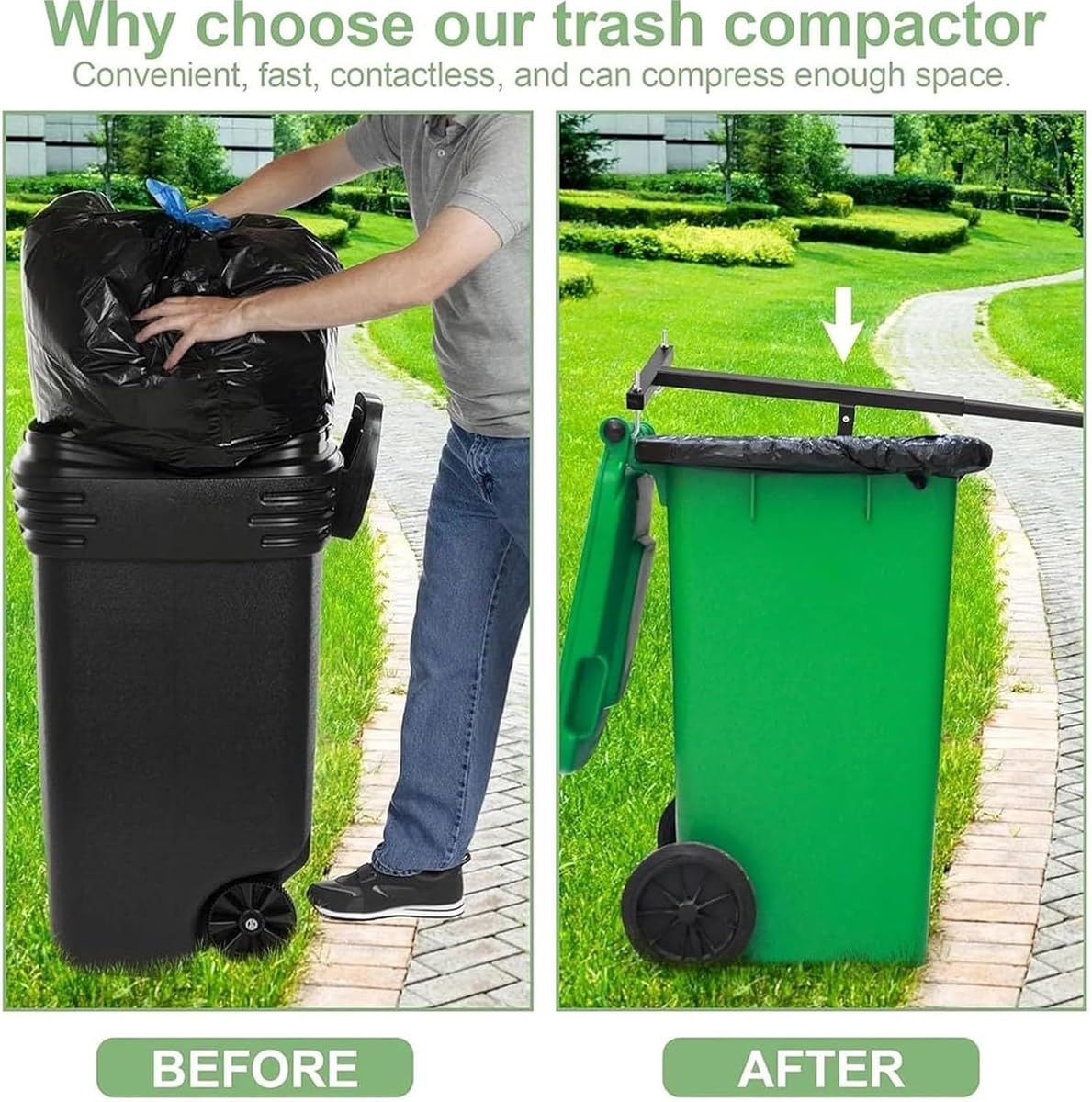 Wastemate - Compactador de basura, compactador de basura manual, compactador de basura sin contacto, aplastador manual de basura, para cocina, jardín, restaurante, oficina