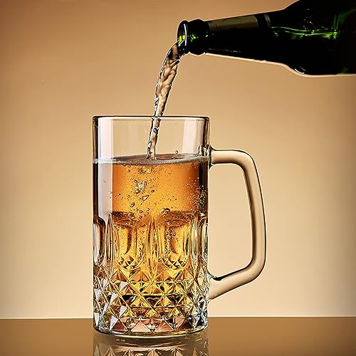 Miniatura 9 de Frcctre Paquete de 6 tazas de cerveza de vidrio de 16 onzas vasos de cerveza grandes con asa y pajitas de acero inoxidable vasos de cristal sin