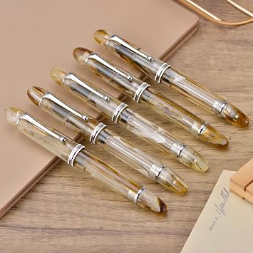 Asvine V800 Fountain Pen Vacuum Filling System with Large Ink Capacity Smooth Number 8 Medium Nib with Gift Case and Wrench- Brown White