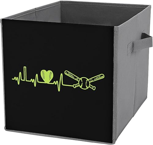 Miniatura 9 de Contenedores de almacenamiento de softball Heartbeat con asas, cubos organizadores de armario y cajas de almacenamiento, cesta plegable para