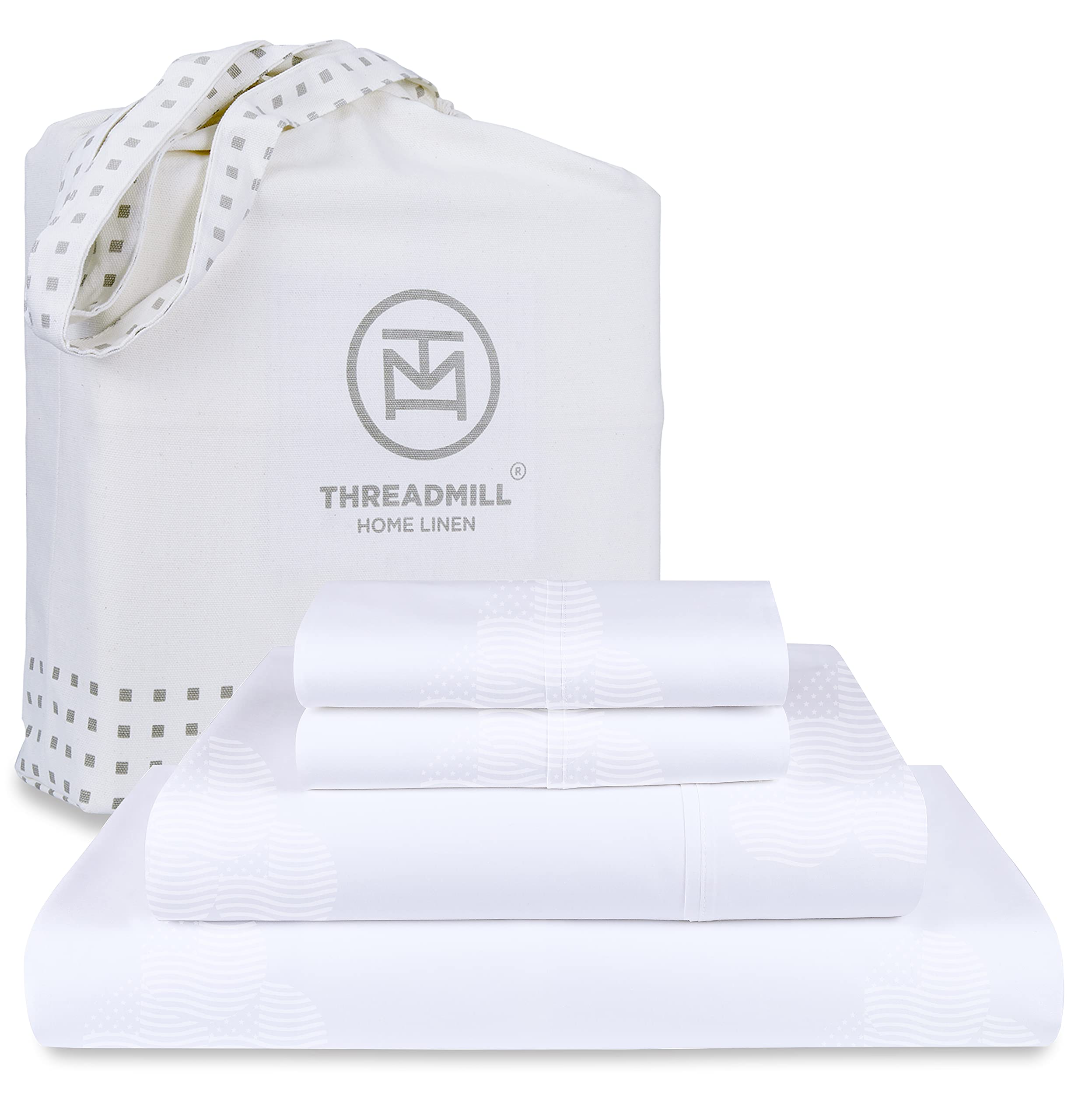 Threadmill 100% Cotton Sheets for King Size Bed | 4 Pc King Bed Sheets Set | Soft, Breathable Lightweight Damask Sateen for All-Season Use | Snug Fit Elastic Deep Pocket King Sheets | White