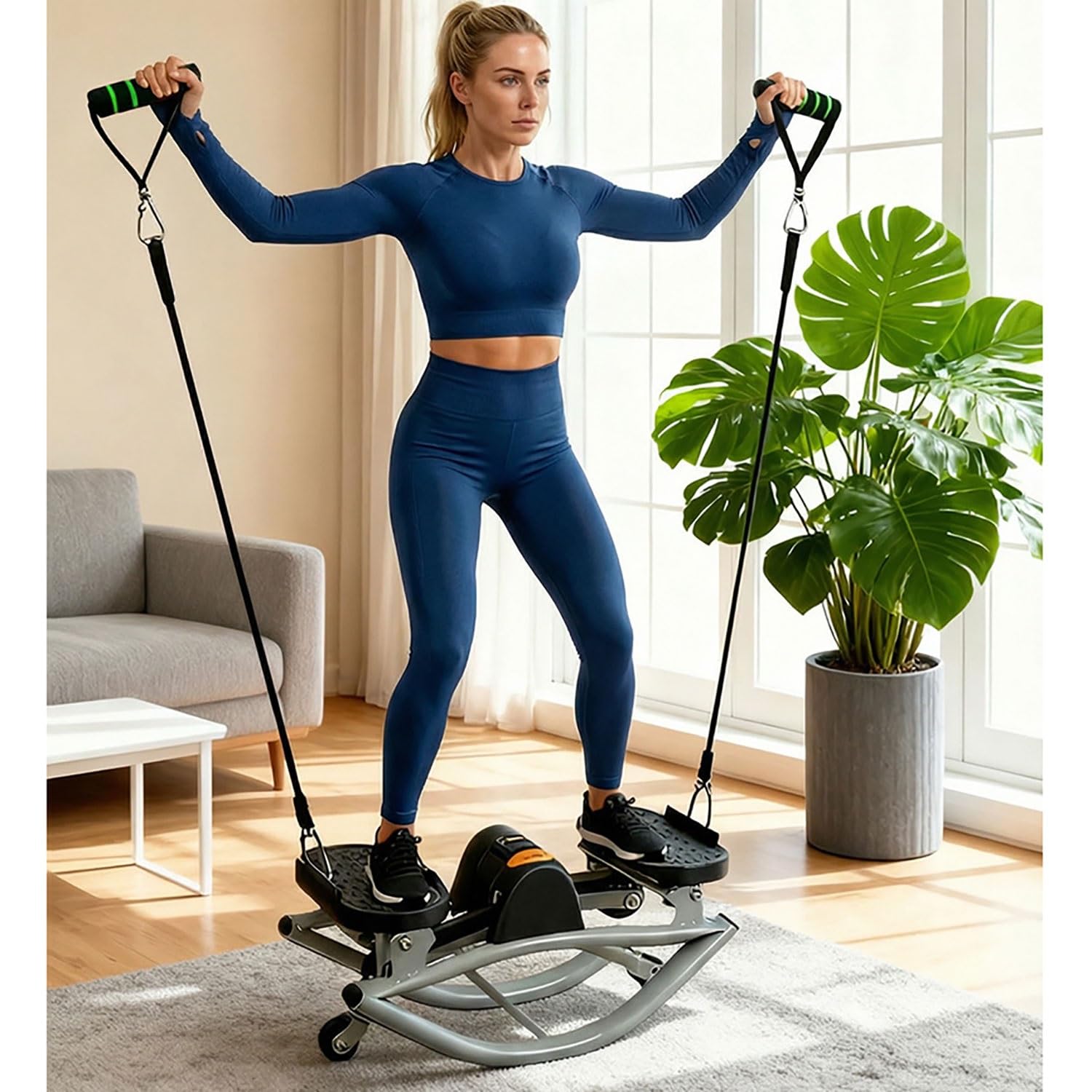 Swing Stepper Lateral con Pantalla Digital Swing Stepper Equipo portátil de Fitness for el hogar con Bandas de Resistencia