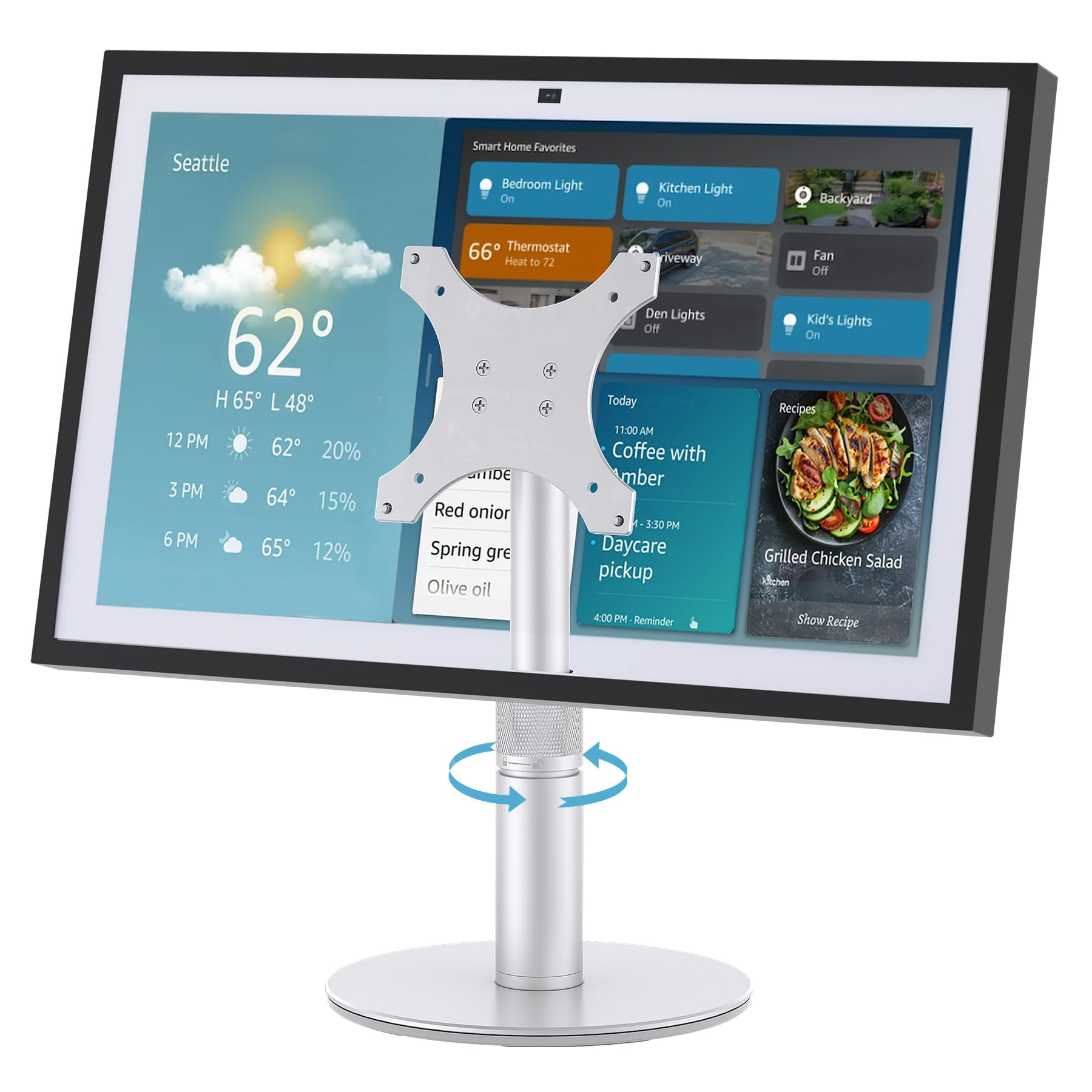 Almoz Support de bureau pour Echo Show 21, Echo Show 15 (toutes générations), s'élève jusqu'à 24,1 cm du bureau, support inclinable et pivotant pour Alexa Echo Show 21, aucun outil nécessaire, tige