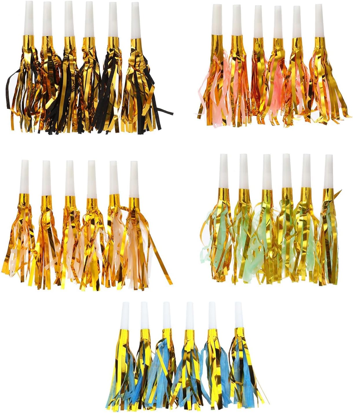 30 Pcs Party Blowers, Glitter Metallic Fringed Noise Maker, Colorful Noise Makers, Blow Dragon Whistle, Fringed Party Noisemakers for Birthday Graduation Party New Year Party Favor Supplies