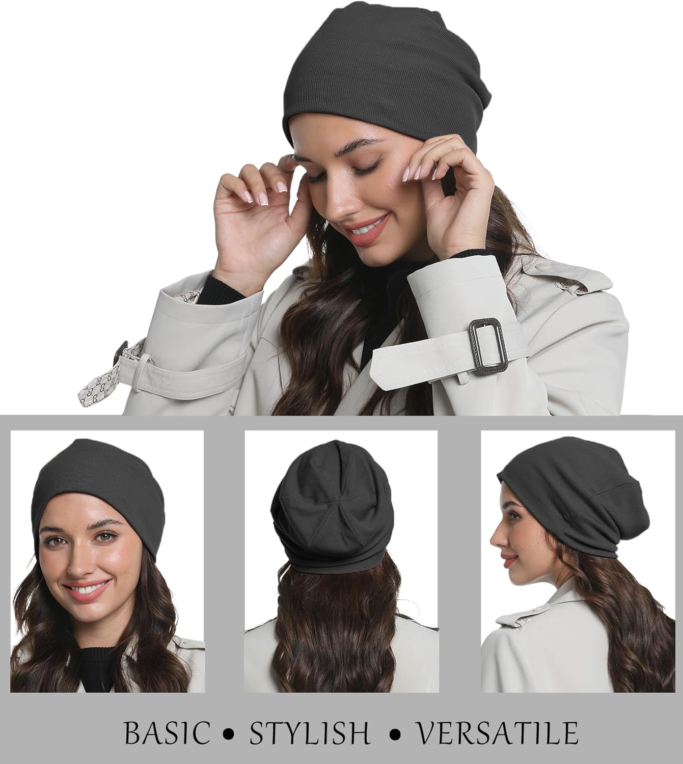 Slouchy Beanie for Women Men, Cotton Knit Winter Warm Beanies Hat, Windproof, Lightweight, Slouch Knitted Skull Cap - Image 3