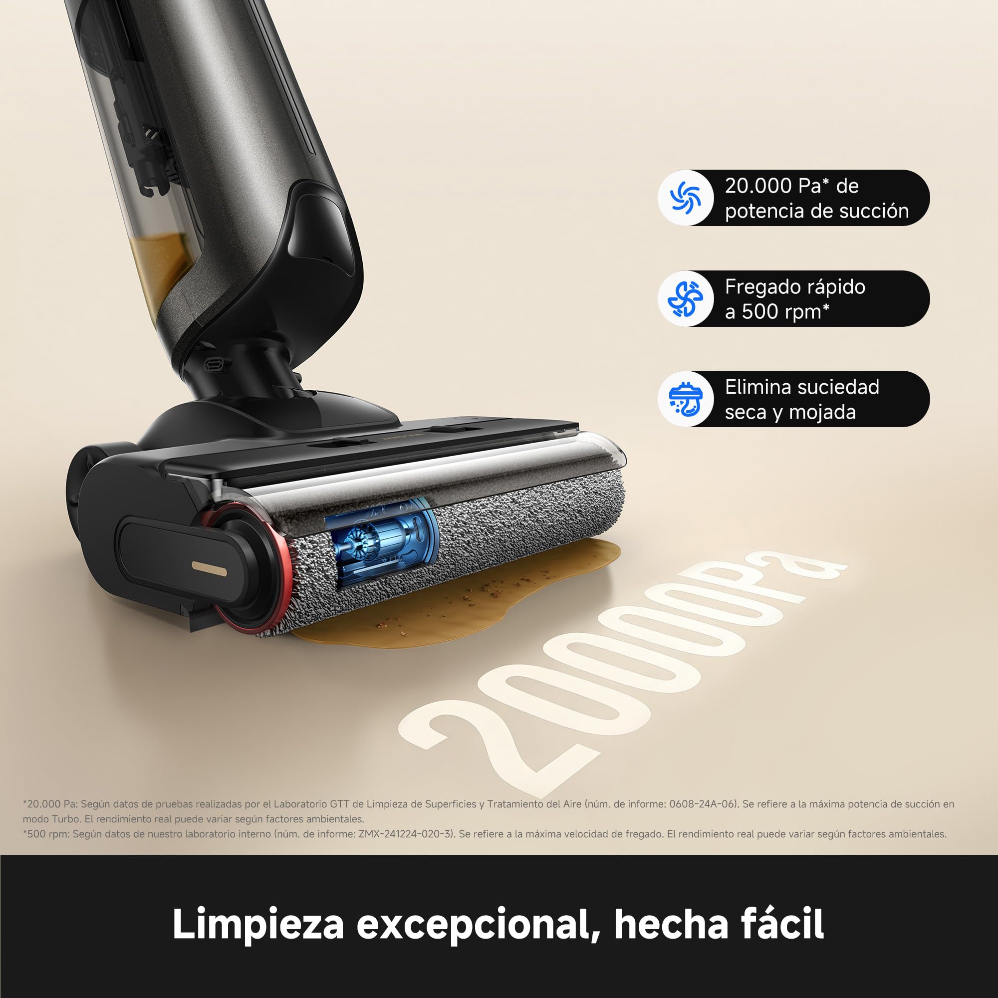 Mova M10 Air Set, Aspirador en seco y húmedo, 20.000 Pa de succión, autolimpieza con Aire Caliente (60 ℃), Alcance de 180° en Horizontal, friega por los Dos Bordes a 500 RPM