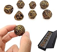 Vista 7 de Dados DND, dados de metal huecos D&D, juego de dados de mazmorras y dragones con caja de regalo, 7 piezas de juegos de dados poliédricos steampunk