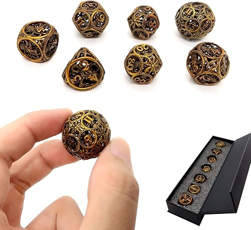 Dados DND, dados de metal huecos D&D, dados de pulpo con diseño de bola redonda única con caja de regalo para juegos de mazmorras y dragones, 7