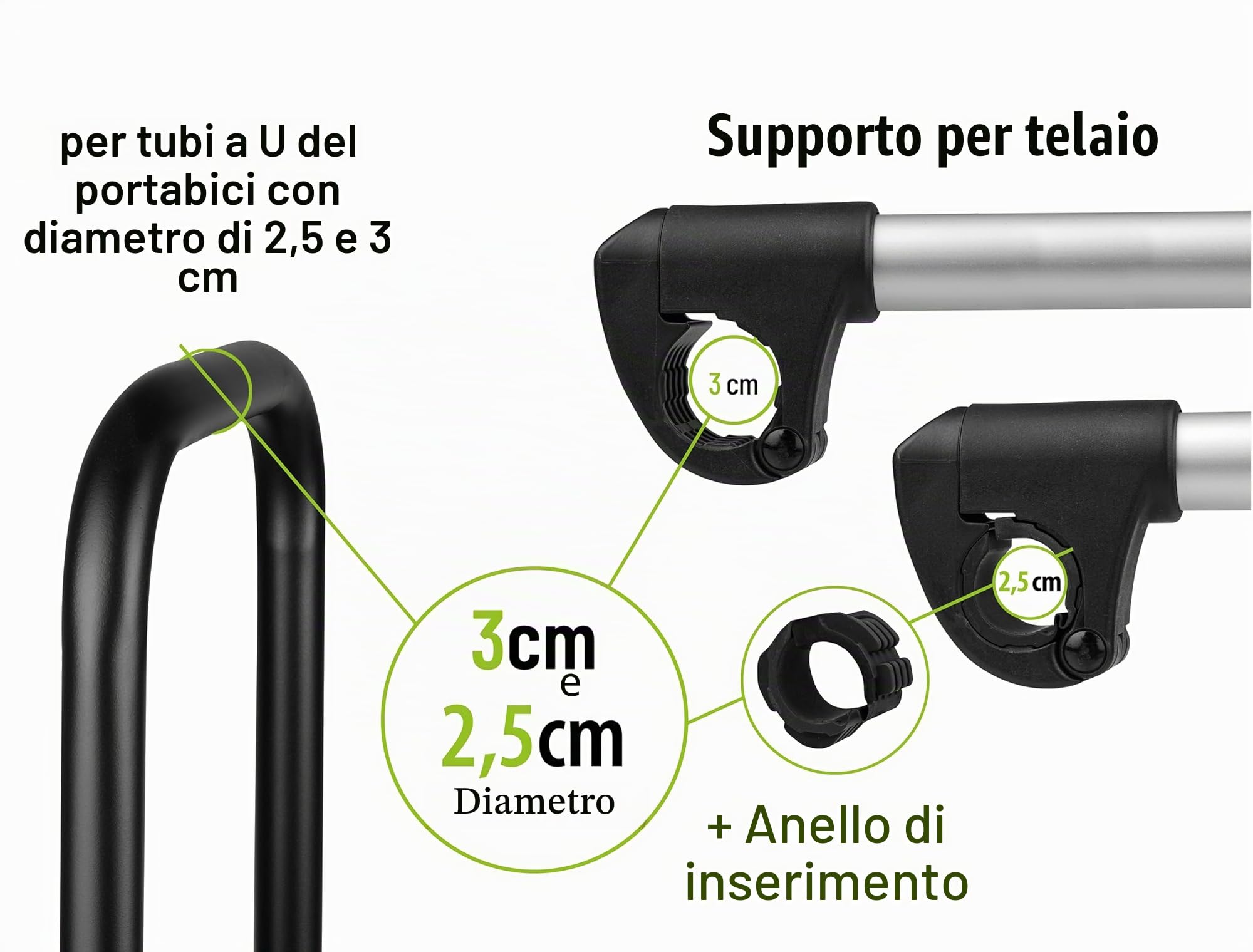 Strap supporto telaio corto Ø 25 + 30 mm, nero/argento