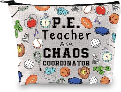 P.E. Teacher Chaos Coordinator - Bolsa con cremallera para educación física, regalo para profesores, gimnasio, regalo para profesores, regalo de