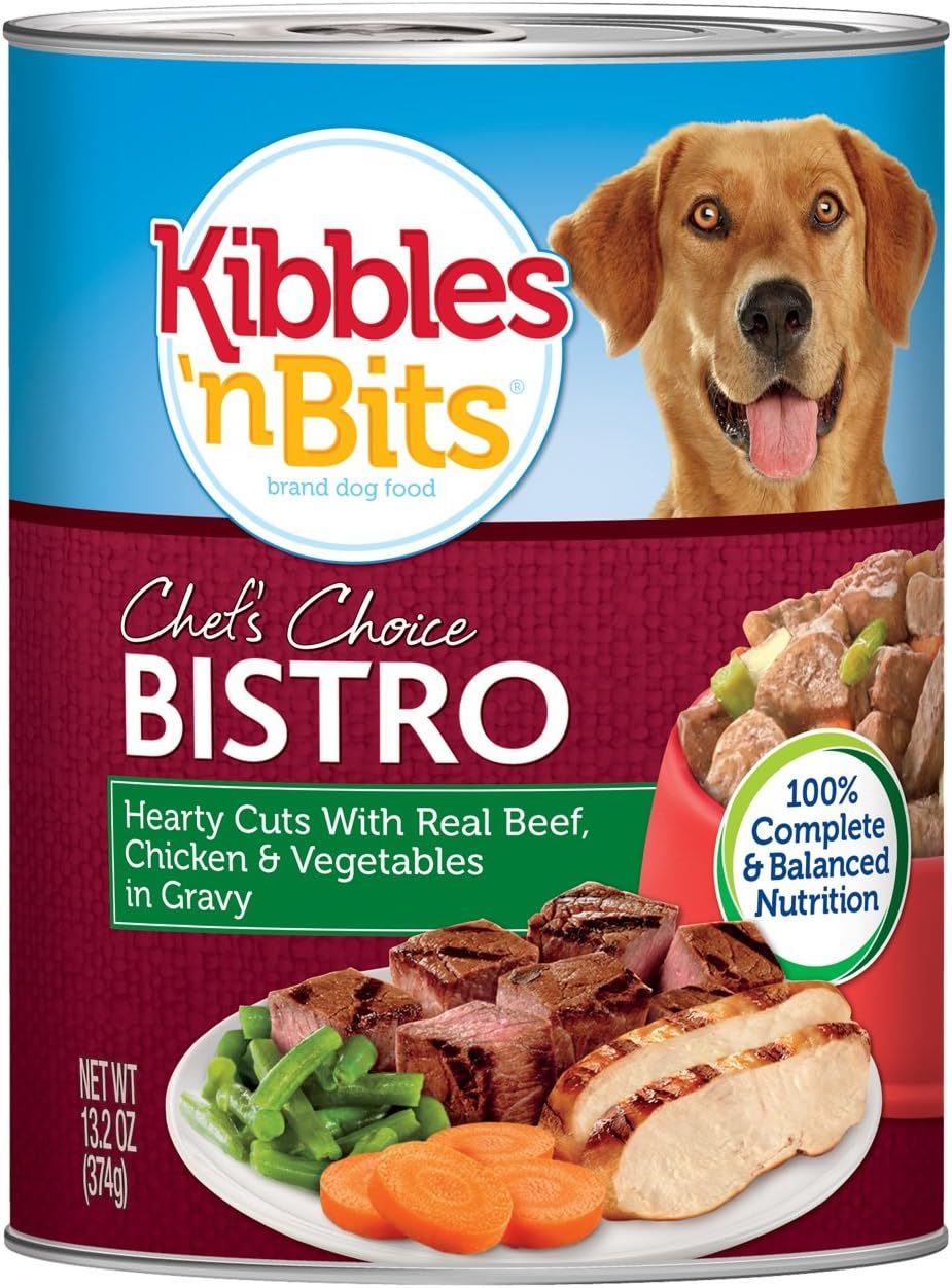 Kibbles ’N Bits Chef’S Choice Bistro Hearty Cuts With Real Beef, Chicken & Vegetables In Gravy Wet Dog Food, 13.2 Ounces (Pack Of 12)