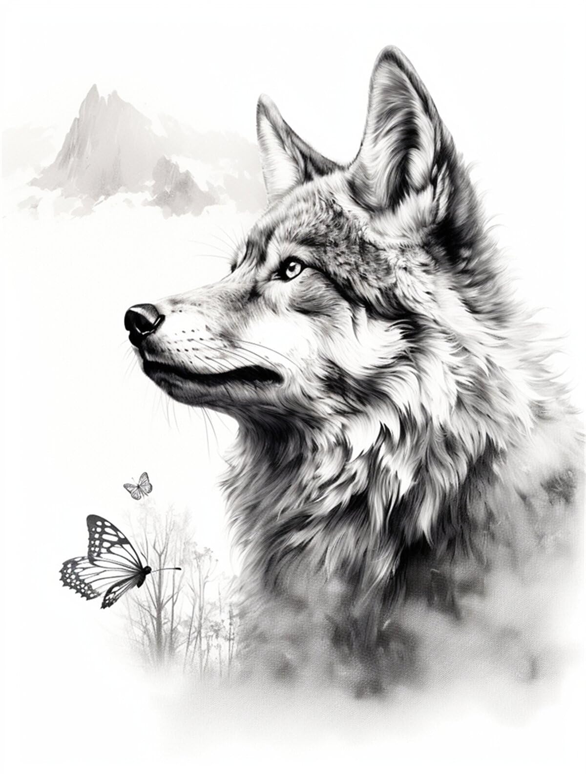 Kit fabrication tapis point noué loup noir et blanc : idée cadeau adulte