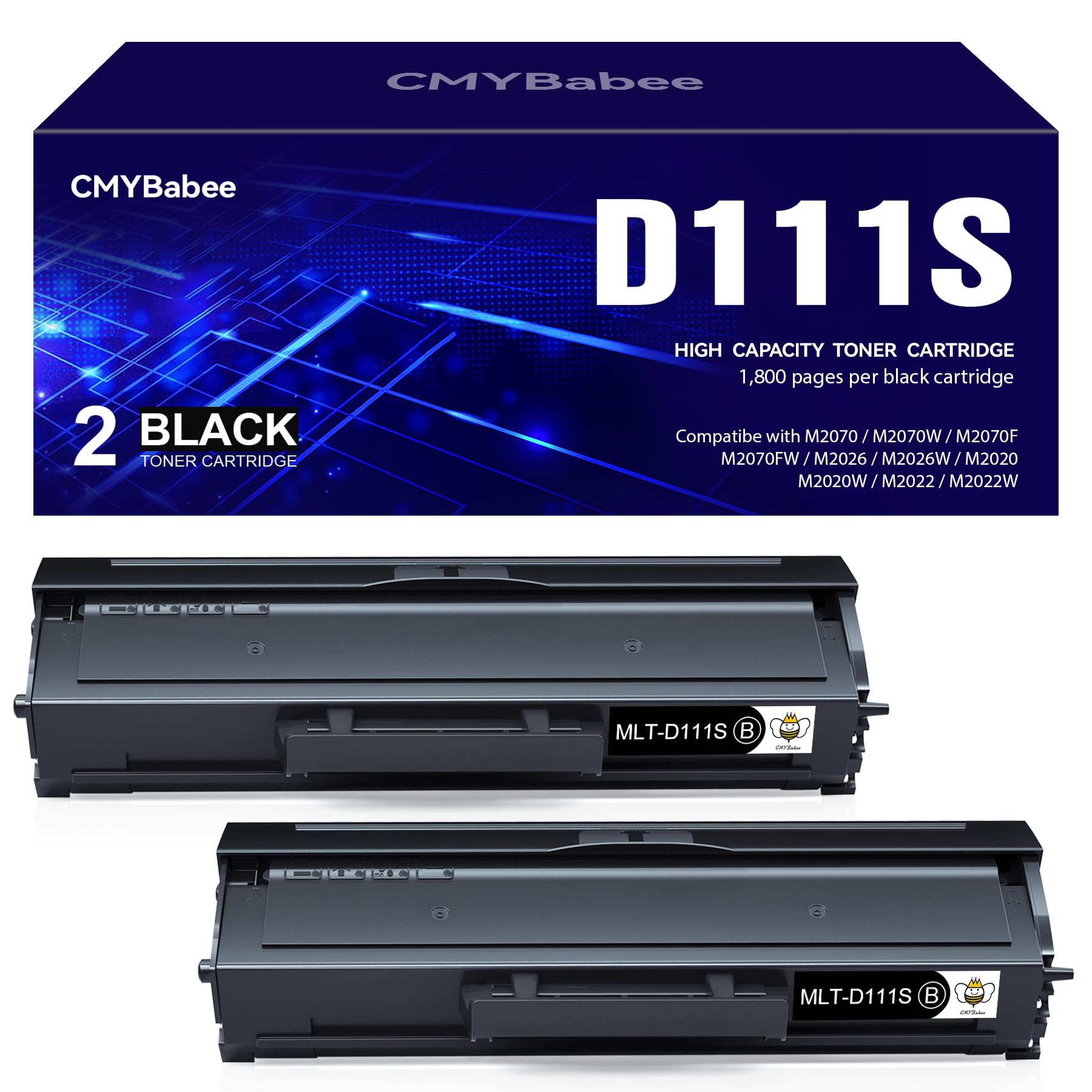 CMYBabee MLT-D111S Sostituzione stampante toner Compatibili per Toner Samsung M2070 per Samsung M2070 M2070FW M2070W M2070F M2026W M2026 M2020 M2020W M2021 M2021W M2022 M2022W M2071(Nero, 2-Pack)