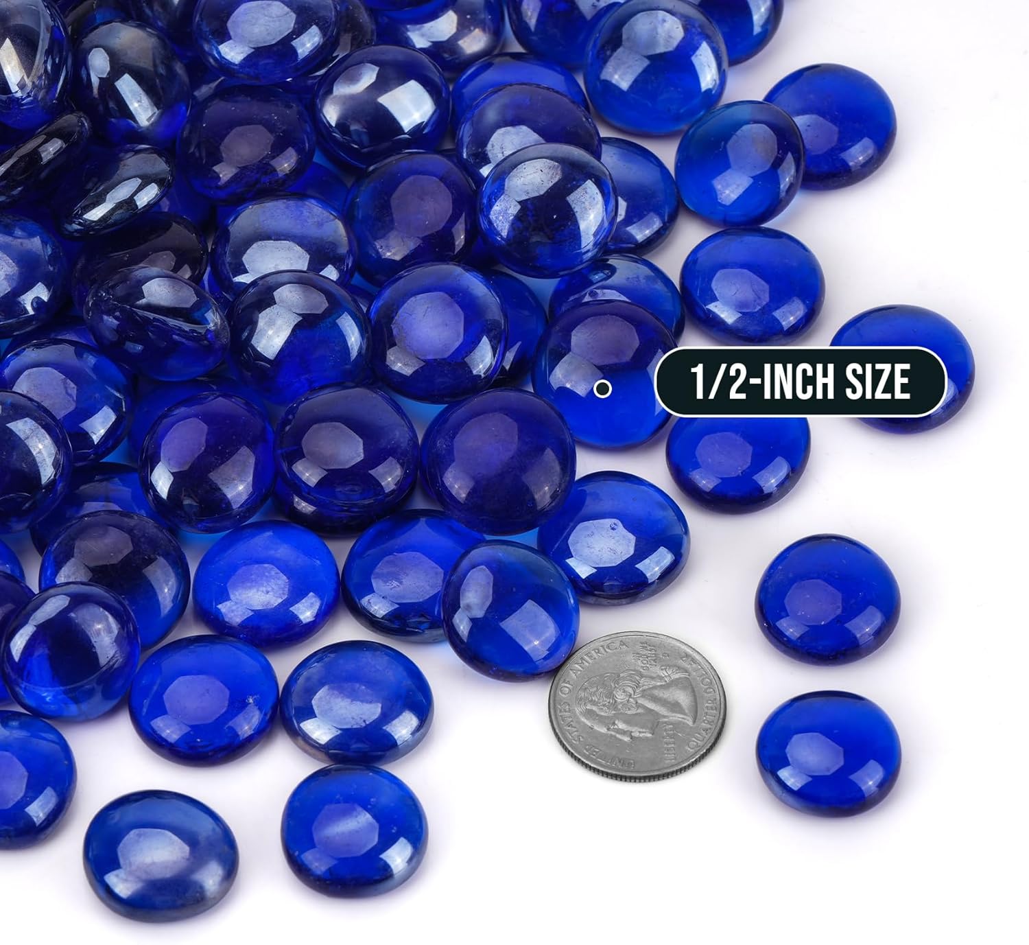 Skyflame 10-Pound Fire Glass Beads for Fire Pit Fireplace, 1/2-Inch Size Royal Cobalt Blue Luster Decorative Blended Fireglass Drops for Landscaping