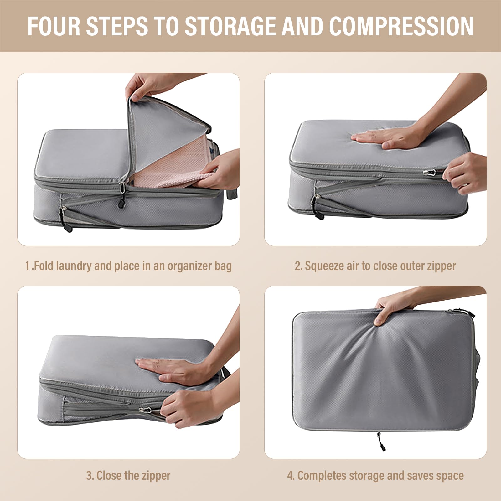Lot De 3 Cubes De Compression Pour Valise - Sacs étanches Organisateurs De Voyage - Noir - MUCHER - 3