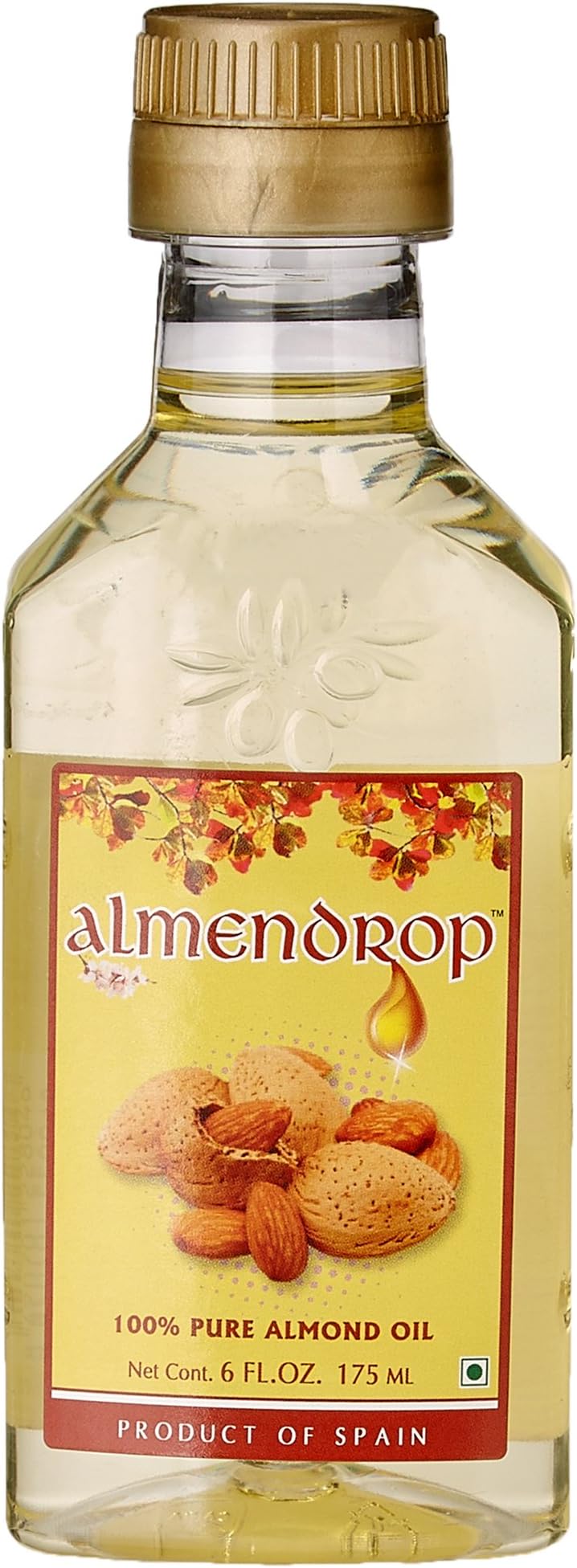 Almendrop 100% Pure Almond Oil | Edible Grade Badam Tail for Skin, Massage, Hair | Pet Bottle - 175 ml
