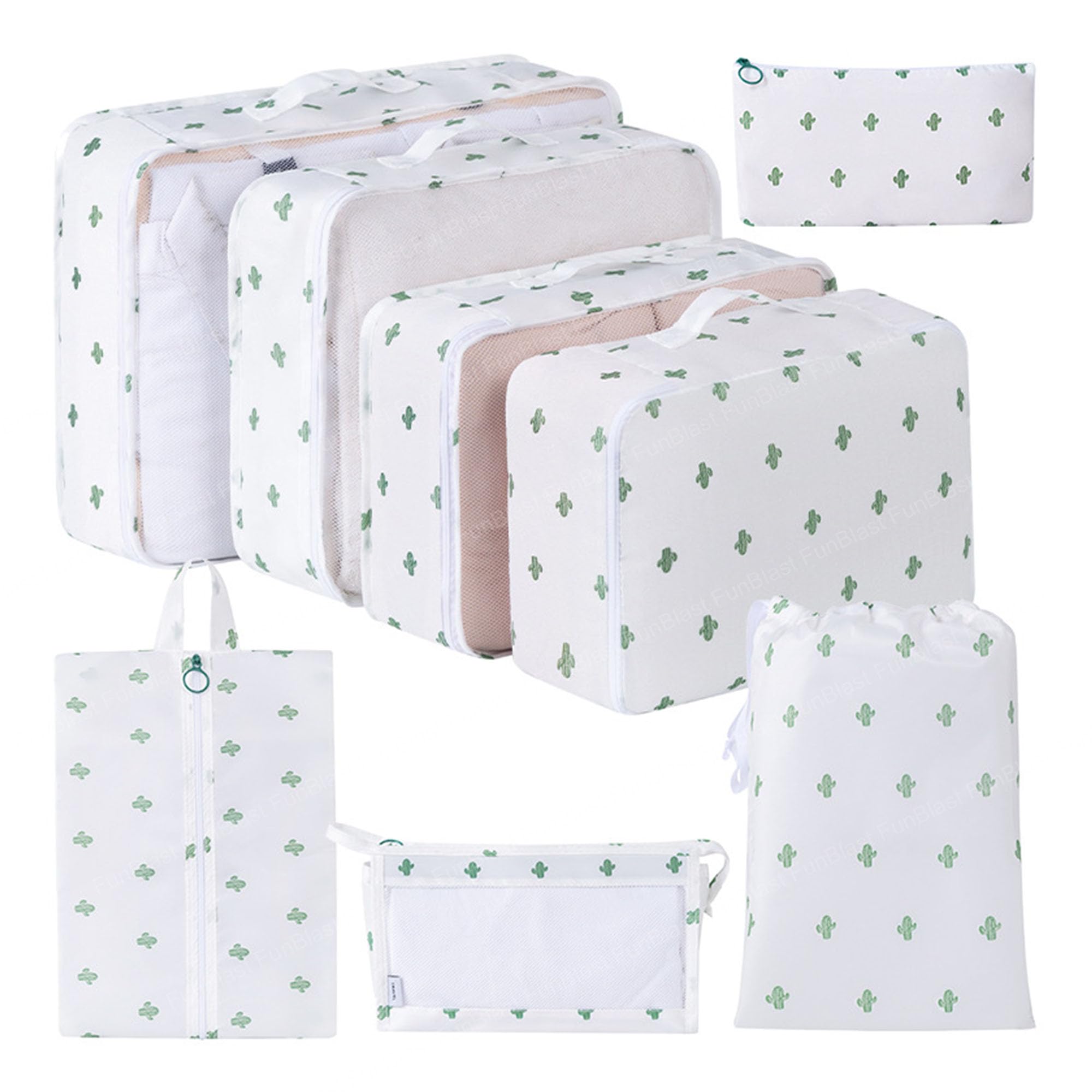 FunBlast Cubes Luggage Packing Organizers - 8 in 1 Travel Laundry Cosmetics Luggage Packing Organizers Set Makeup Bags Organizer Packing Cubes with Shoe Bag, Laundry Bag for travel (White Printed)-image-34