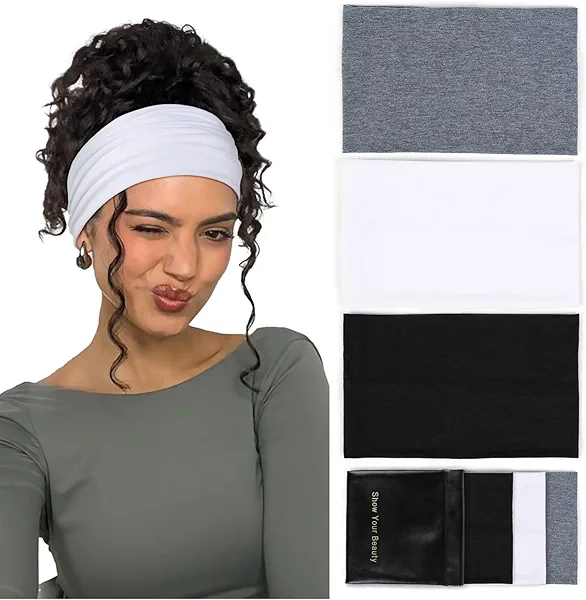 Huachi Wide Headbands: Boho Elastic Non-Slip Thick Stretchy Headbands for Women's Workout, Running, and Active Wear