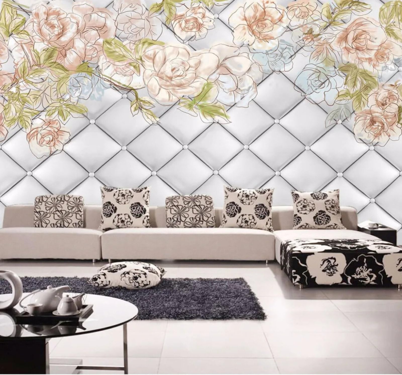Relief Upholstered Beautiful Flowers Art 3D Wallpaper Easy Install Feature Office Living Room Sofa Bedroom TV Background Wall Decoration-430cm×300cm