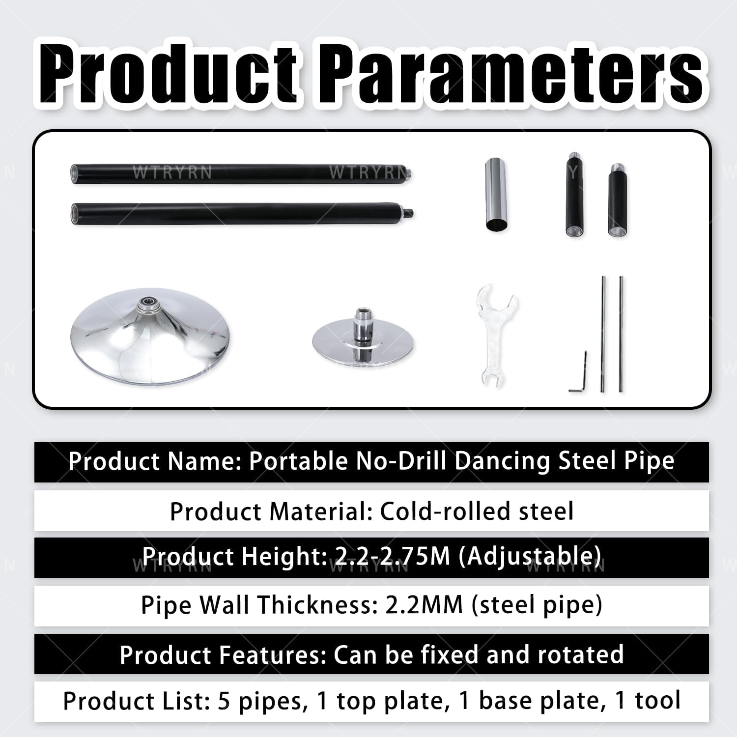 Professional Dance Pole, Static Spinning Dancing Pole, Premium Steel, Floor & Ceiling Protection, Height Adjustable for Home, Apartment, Gym Black