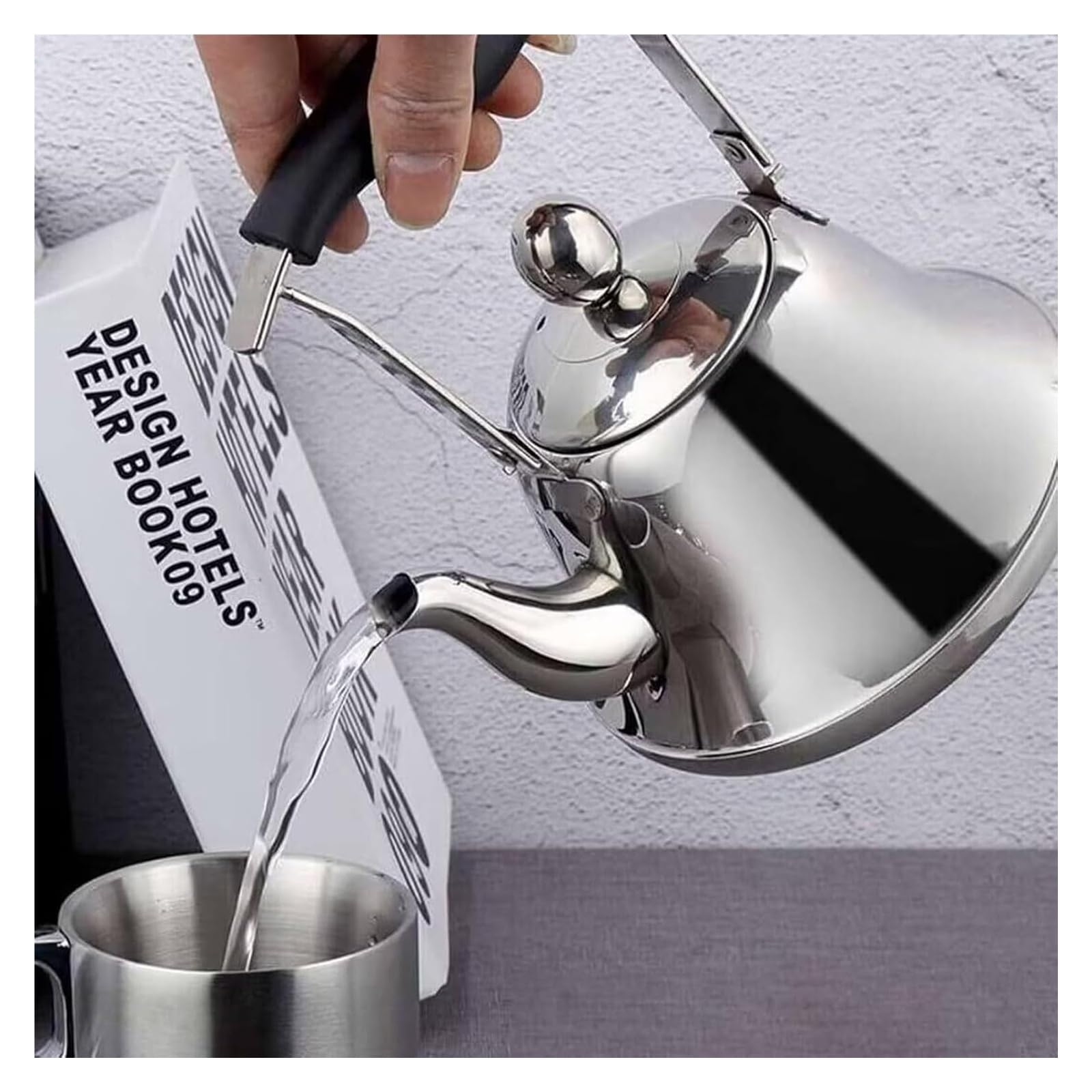 Tetera silbante for estufa, de acero inoxidable apto for uso alimentario con asa ergonómica plegable for cocinas de gas, inducción y eléctricas.(Silver,3L)