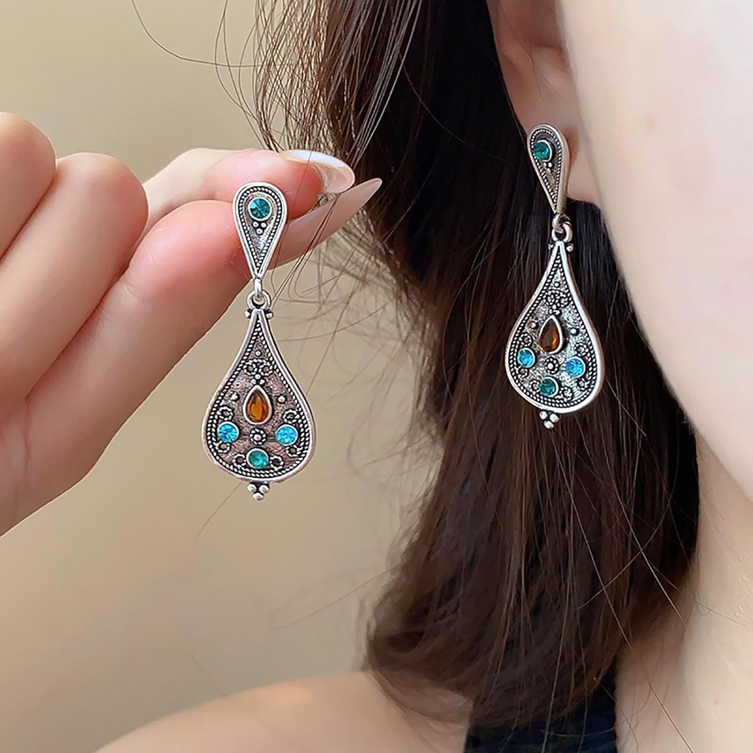 W WEILIRIAN Vintage Teardrop Drop Earrings Teardrop Dangle Earrings Silver Waterdrop Stud Earrings Boho Statement Earrings Jewelry for Women - Image 6