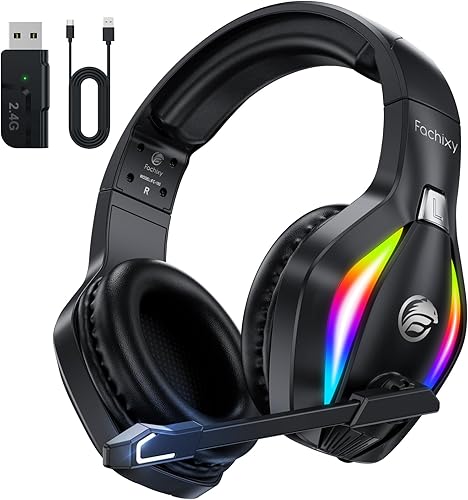 Fachixy FC-100 Wireless Gaming Headset for PS5, PS4, PC - Gaming Headphones with Lossless Audio & 50Hrs Battery Life - Gamer Headset with Microphone