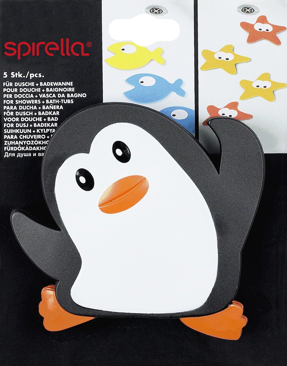 Adesivi Antiscivolo Per Doccia Spirella - 5 Figure Di Pinguini In PVC, 12x11 Cm, Bianco E Nero - Foto 7