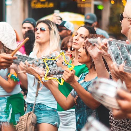 Miniatura 7 de Pandereta para adultos y niños, 1 pandereta de mano en forma de estrella, pandero de doble fila, pandereta de metal con asa para jardín de infantes,