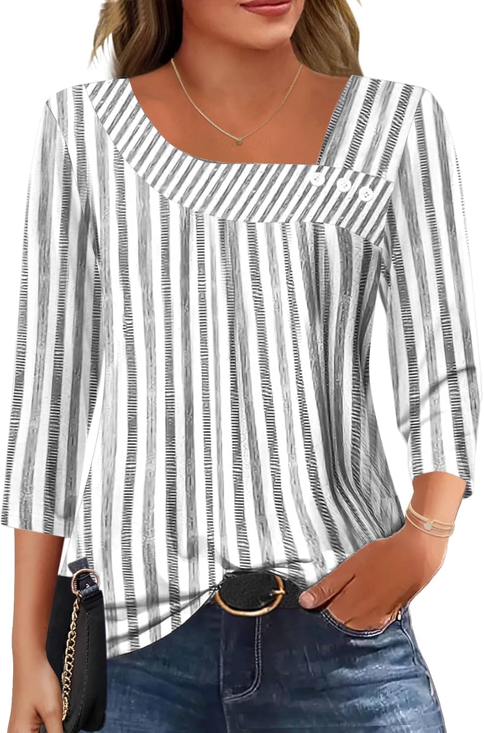 LOMON Womens 3/4 Length Sleeve T Shirts Asymmetrical Neck Tops Business Blouses for Women Fashion 2025