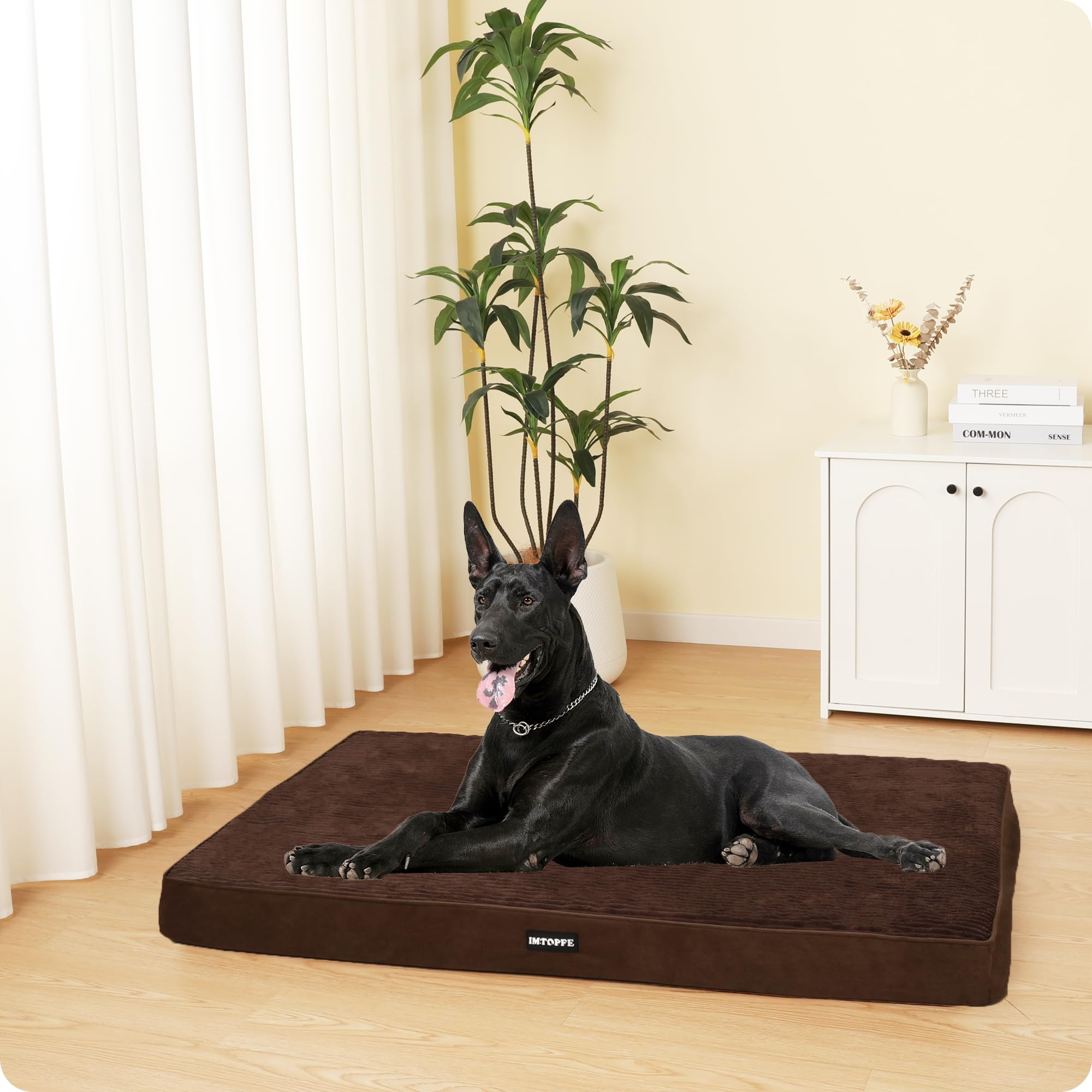HMTOPE Cama ortopédica para perros, 10 cm de grosor, cojín para perros grandes, extraíble y lavable, parte inferior antideslizante, forro interior impermeable, 120 cm, marrón