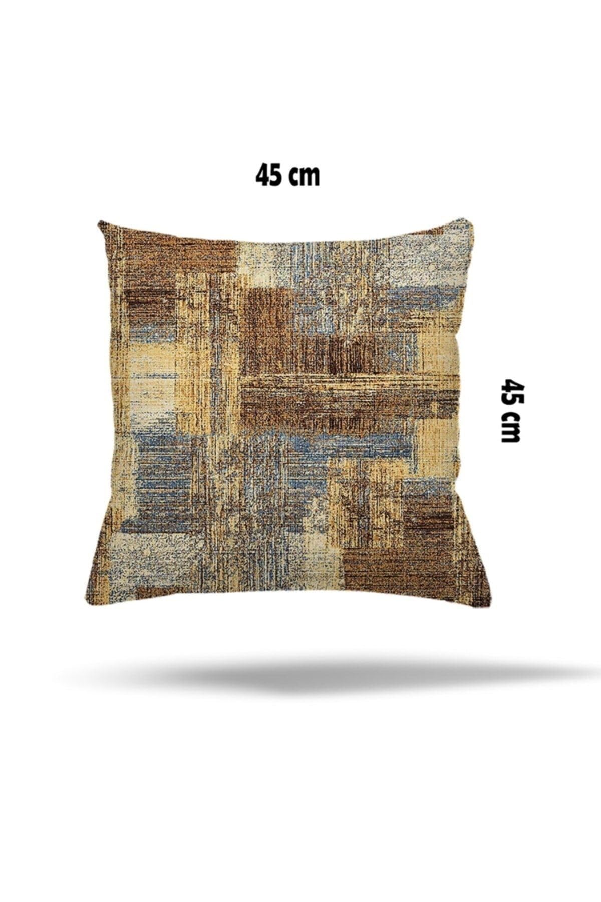 Pelangi Geometrik Desen Gizli Fermuarlı Yastık Kılıfı Kırlent Kılıfı Koltuk Yastık Kılıfı, Kahve-Gri 45 x 45