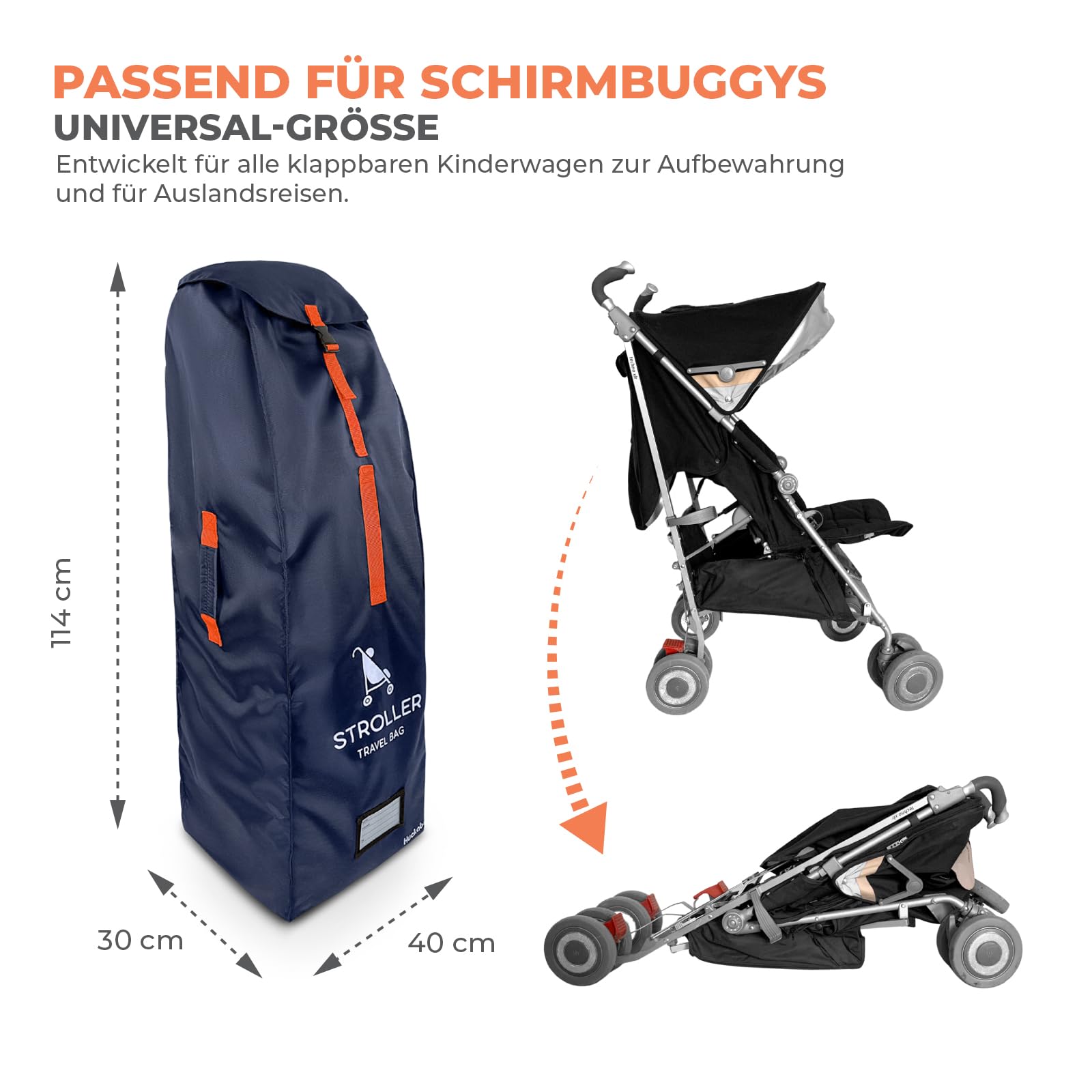 Huckaboo Buggy-Transporttasche – Robuste Buggy-Tasche fürs Flugzeug, Reisetasche für Klappbuggys & Schirmbuggys, Dunkelblau