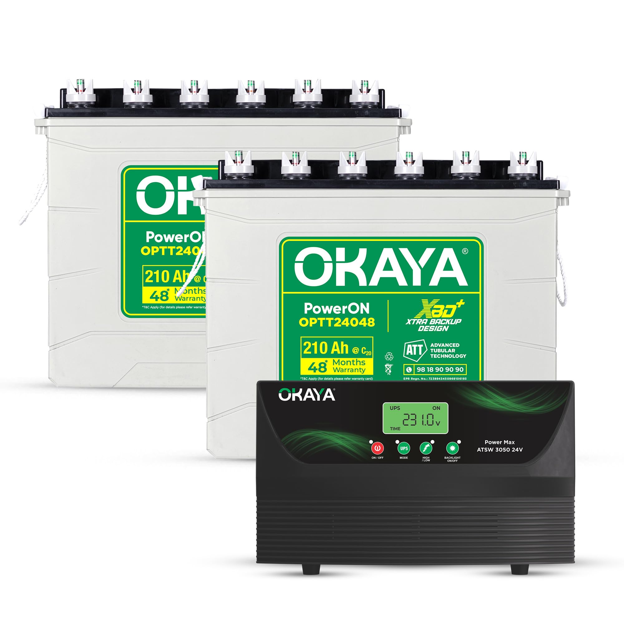 Okaya Inverter with Two Batteries Combo for Home,Office & Shops|ATSW 3050 24V Pure Sine Wave Inverter 2500VA with OPTT24048 210Ah Batteries |Warranty: 36 Months(Inv) & 48 Month(Battery)-image-43