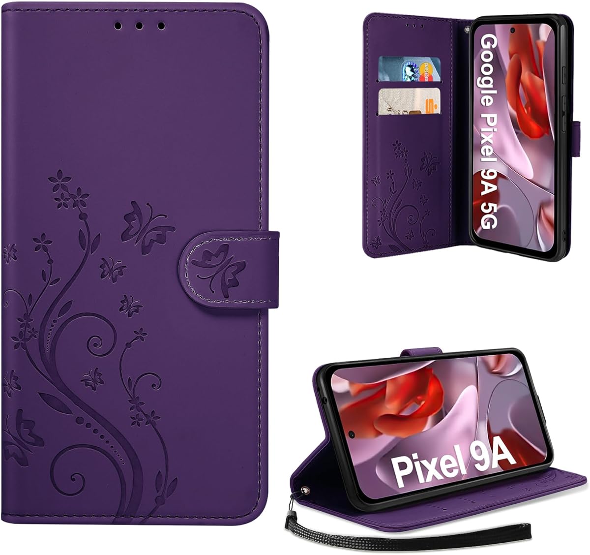 AROYI Leather Case Compatible with Google Pixel 9A 5G Case, Flip Wallet Mobile Phone Case PU Leather Case Card Slots Compatible with Google Pixel 9A 5G Dark Purple: Amazon.de