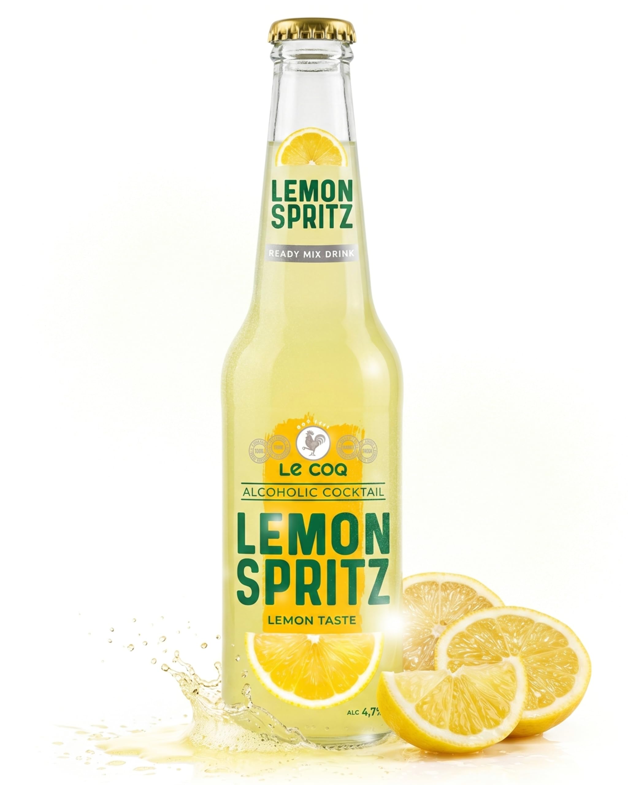 Le Coq Lemon Spritz RTD | 24 x 0,33 L | 4,7% Vol. | Erfrischender Lemon Spritz Cocktail fertig gemixt | Belebender Genuss mit Zitrone, spritzig & leicht | Gekühlt genießen perfekt für Unterwegs